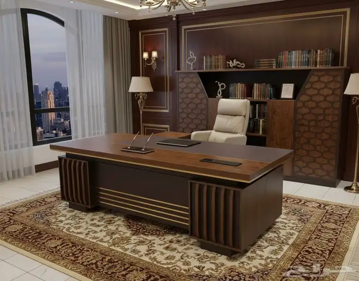 مودرن مكاتب فخمة ملكي لون بني مكتب جلد طقم كامل كنب كرسي 13