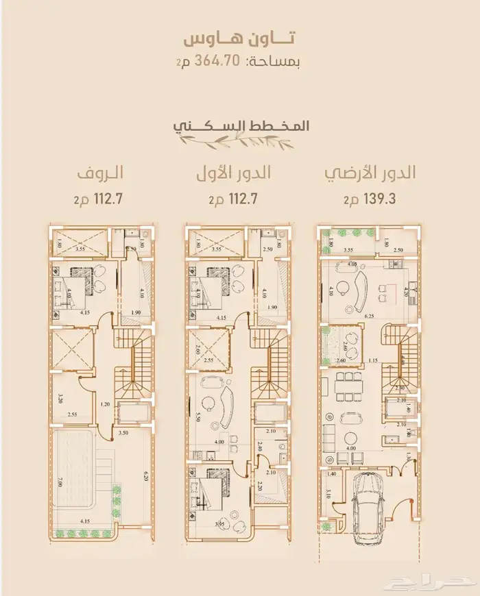 فلل تاون هاوس للبيع على الخارطة جدة حي الروضة 13