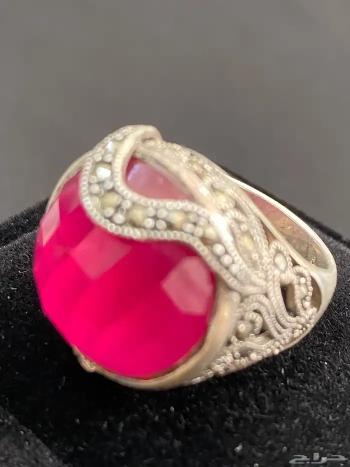 خاتم فضه بحجر ياقوت احمر طبيعي أفريقي 13