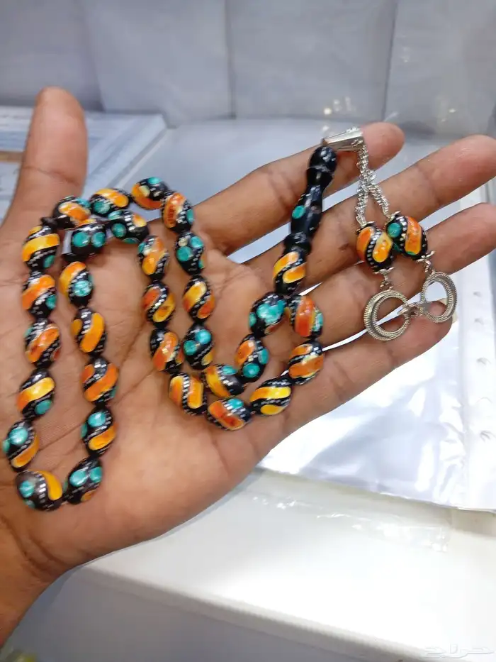 سبحه يسر كهرمان فيروز مطعمه بالفضه 0