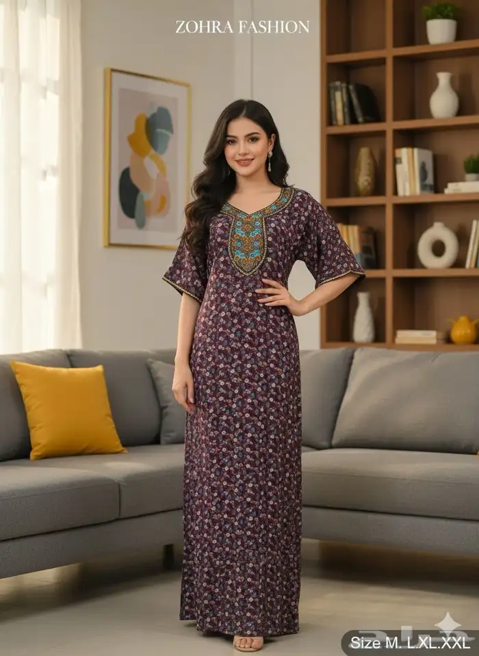 جلابيات كشميري نسائية نص كم واكم طويل جمله بدرزن 9