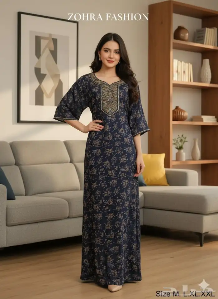 جلابيات كشميري نسائية نص كم واكم طويل جمله بدرزن 8