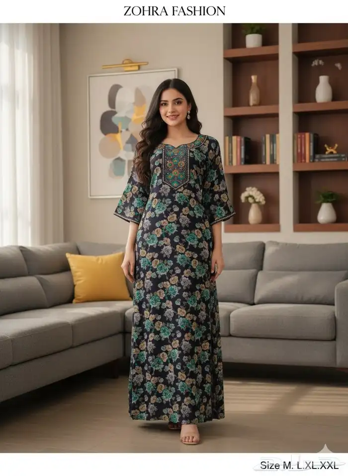 جلابيات كشميري نسائية نص كم واكم طويل جمله بدرزن 4