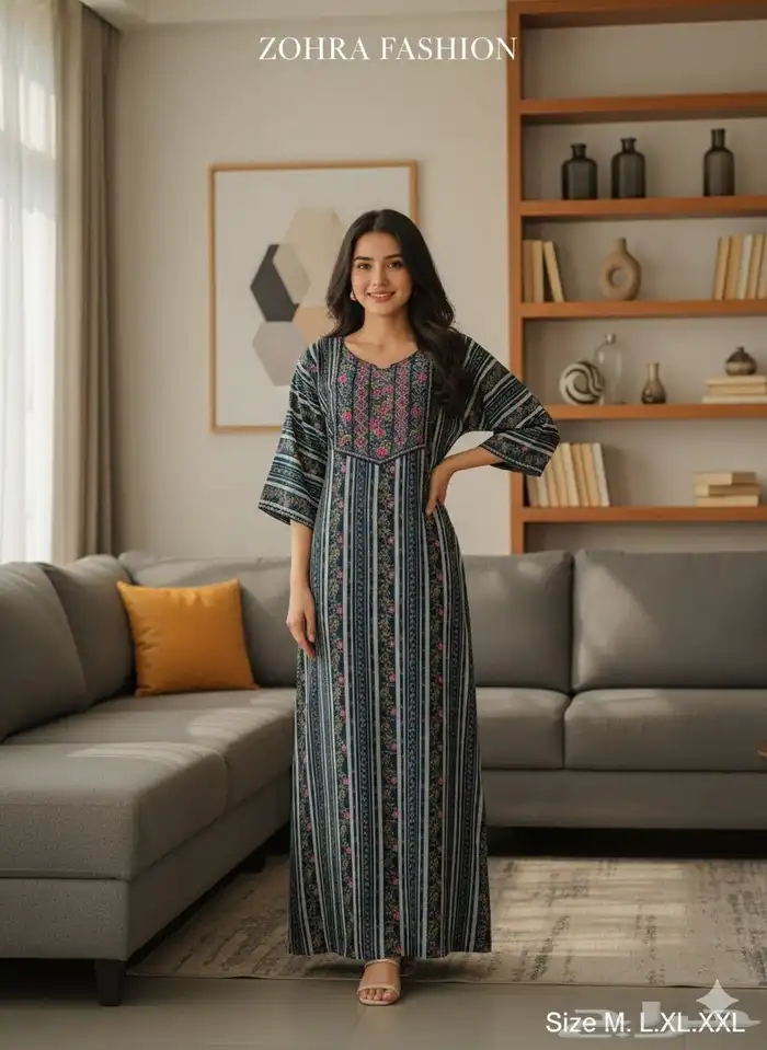 جلابيات كشميري نسائية نص كم واكم طويل جمله بدرزن 3