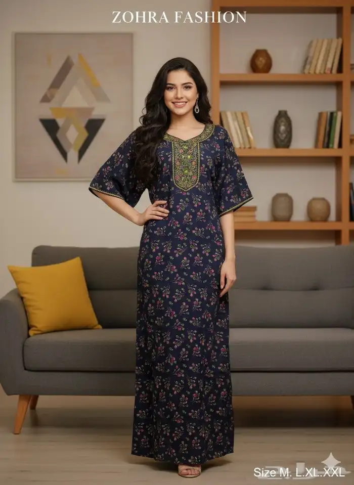 جلابيات كشميري نسائية نص كم واكم طويل جمله بدرزن 5