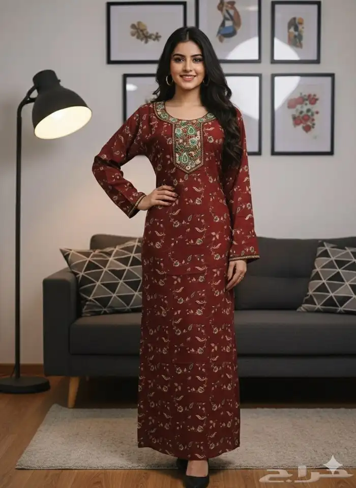 جلابيات كشميري نسائية نص كم واكم طويل جمله بدرزن 17