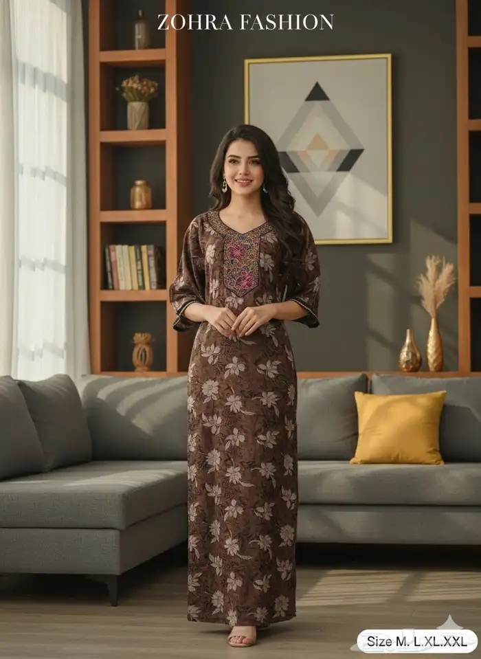 جلابيات كشميري نسائية نص كم واكم طويل جمله بدرزن 14