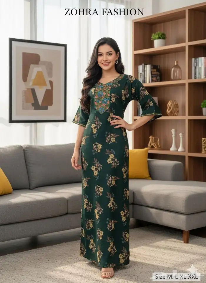 جلابيات كشميري نسائية نص كم واكم طويل جمله بدرزن 30