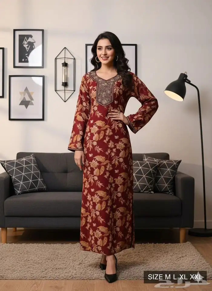 جلابيات كشميري نسائية نص كم واكم طويل جمله بدرزن 13