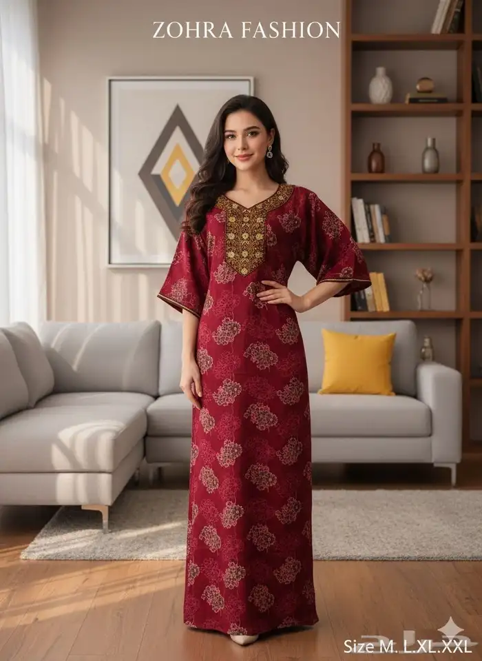 جلابيات كشميري نسائية نص كم واكم طويل جمله بدرزن 29