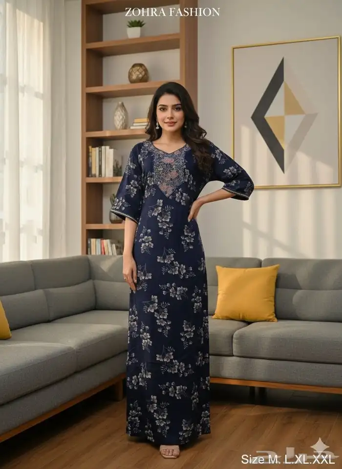 جلابيات كشميري نسائية نص كم واكم طويل جمله بدرزن 7