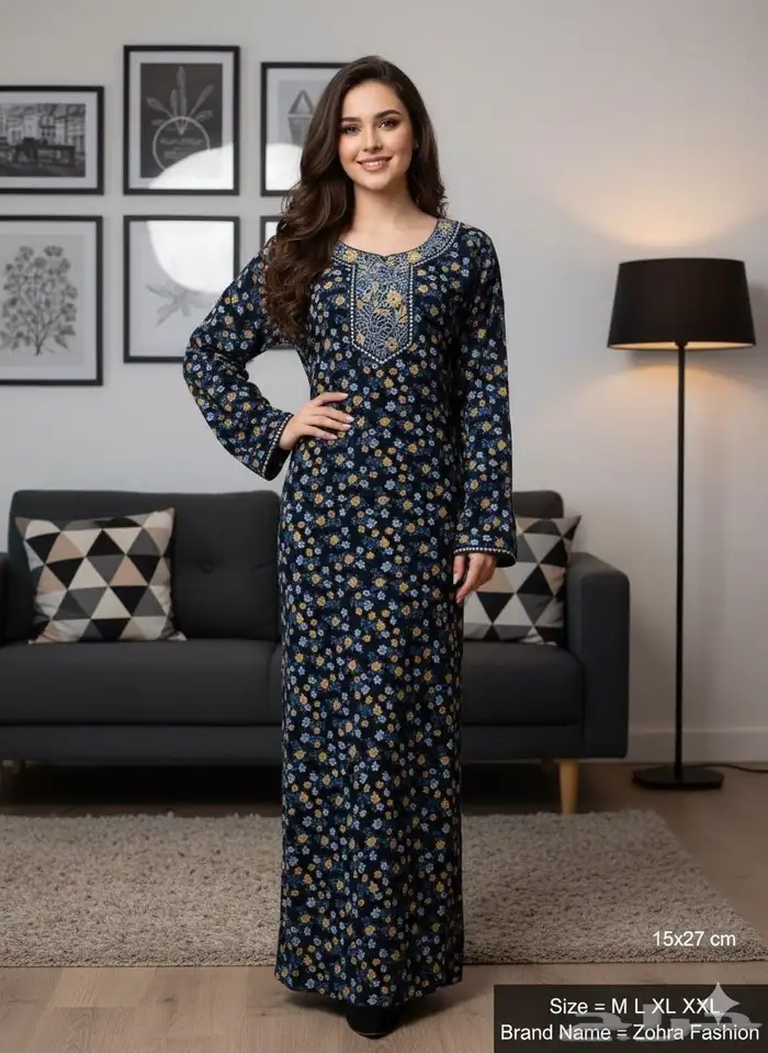 جلابيات كشميري نسائية نص كم واكم طويل جمله بدرزن 16