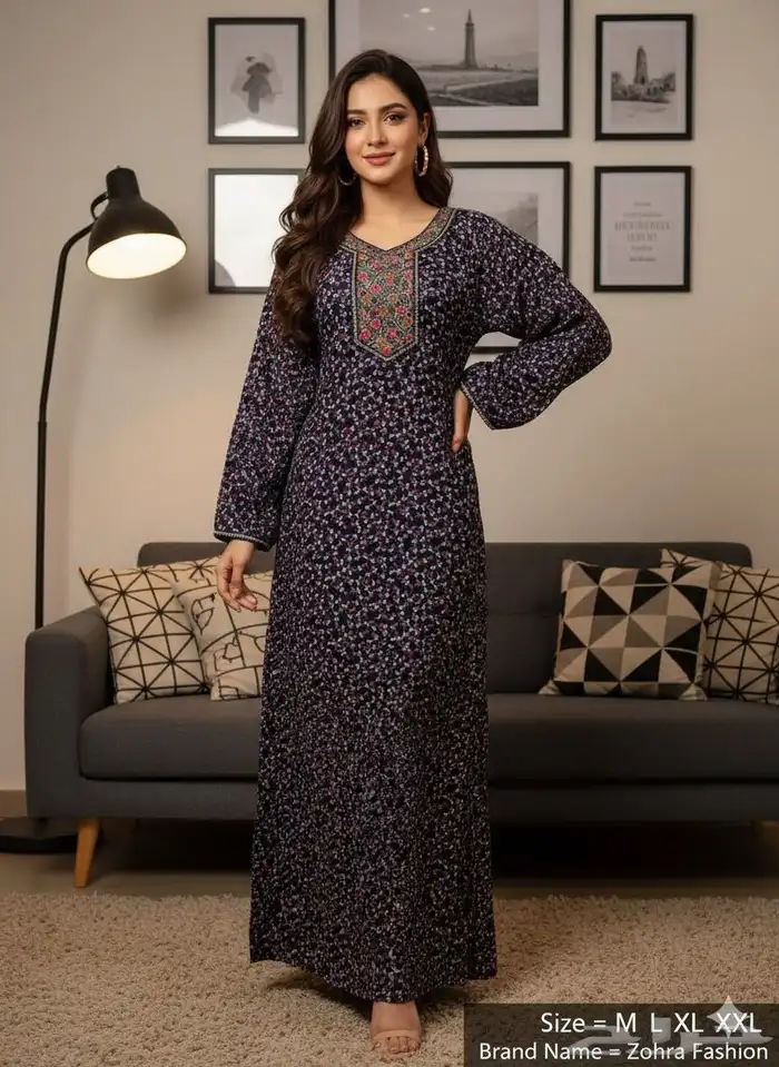 جلابيات كشميري نسائية نص كم واكم طويل جمله بدرزن 18