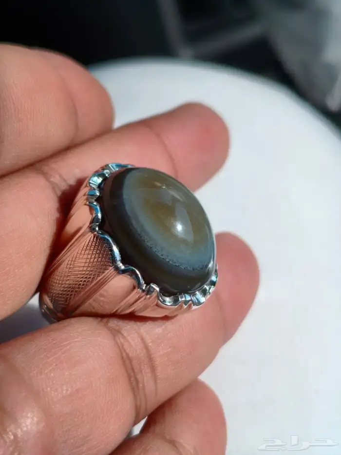 خاتم فضة بحجر العقيق السليماني اليماني 1