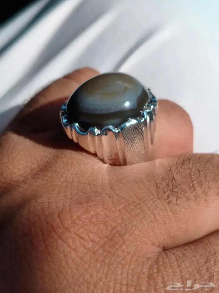 خاتم فضة بحجر العقيق السليماني اليماني 10
