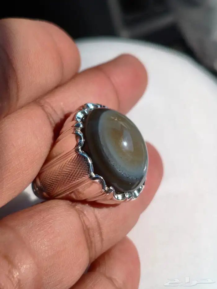 خاتم فضة بحجر العقيق السليماني اليماني 0