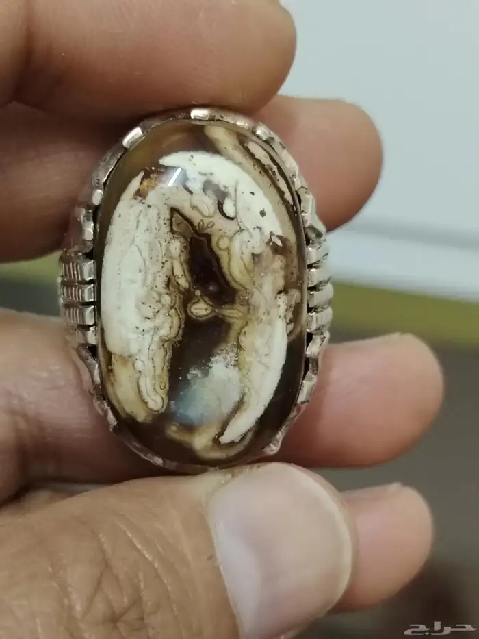 خاتم فضه بحجر العقيق الاندونيسي المصور 0