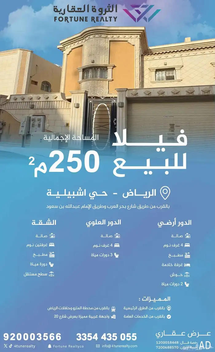 فيلا للبيع بحي اشبيلية 250 م 0