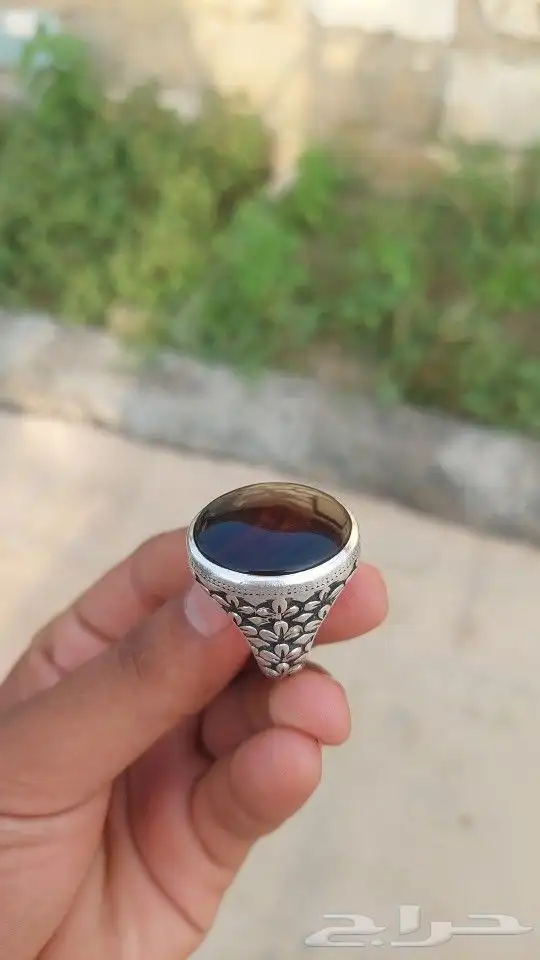 خاتم فضة عقيق جزع يماني اصلي 0