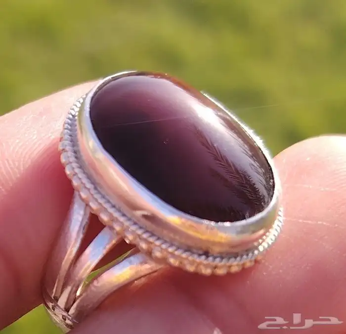 خاتم فضه بحجر عقيق يمني كبدي المقاس 20 3