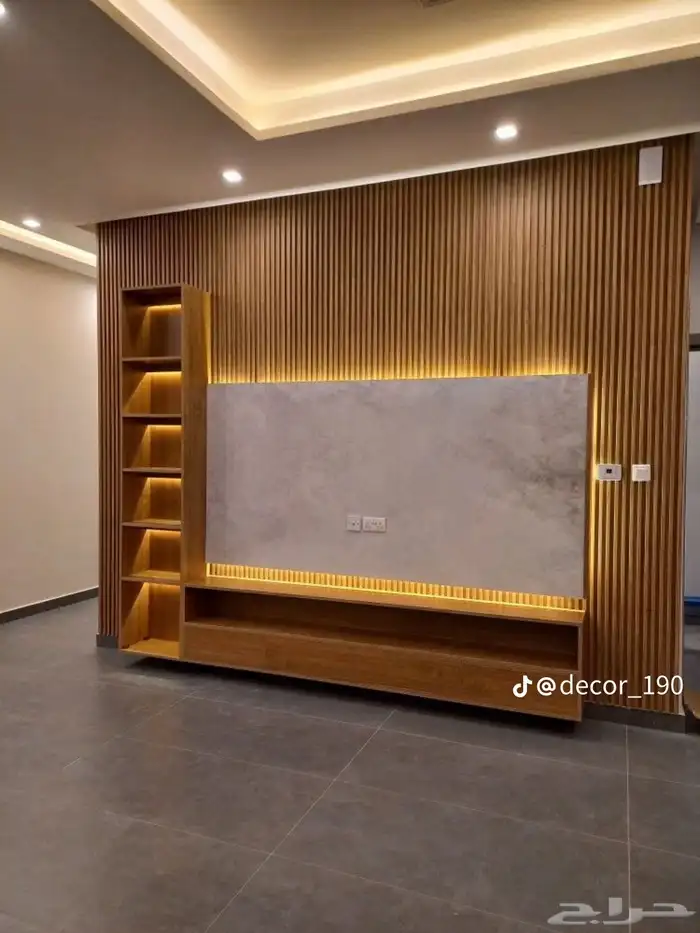 ديكورات منزليه بديل اشيبورد بديل الخشب شاشه تلفزيون رفوف فوم 5