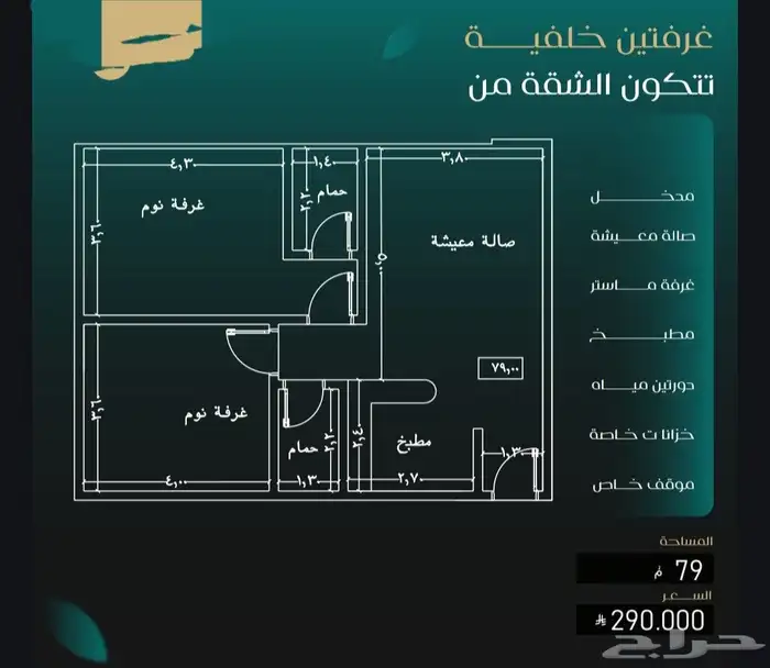شقق وملاحق من غرفتين وثلاث في النزهه عند مول العرب بسعر لقطه 1