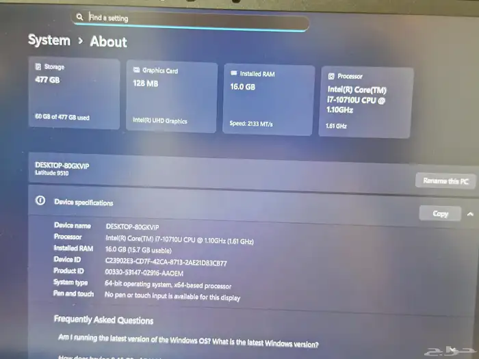 Dell Latitude 9510   i7   16GB   512GB SSD   لابتوب أعمال 9