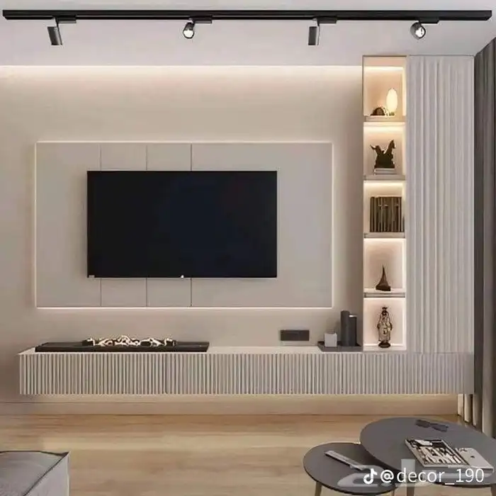 ديكورات منزليه بديل اشيبورد بديل الخشب شاشه تلفزيون رفوف فوم 6