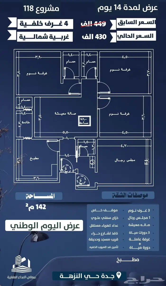 شقق4غرف تمليك لسكن والاستثمار في مدينة جده حي النزهة 2