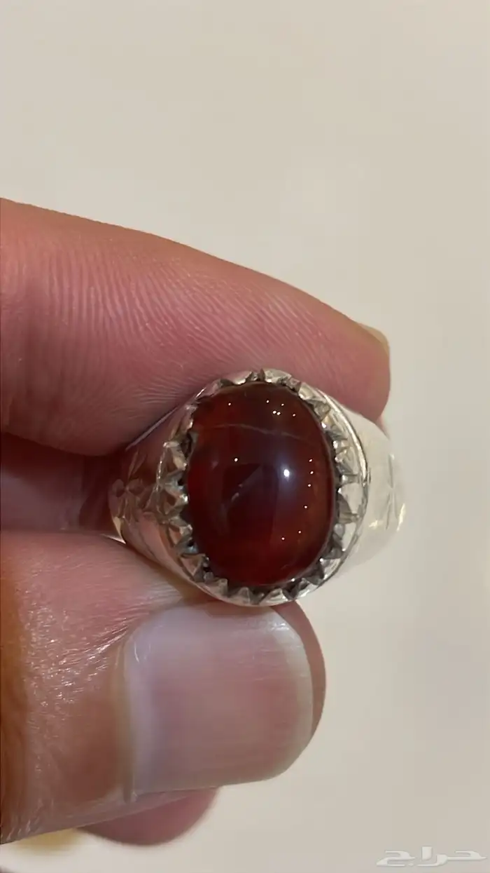 خاتم عقيق كبدي يماني طبيعي 1