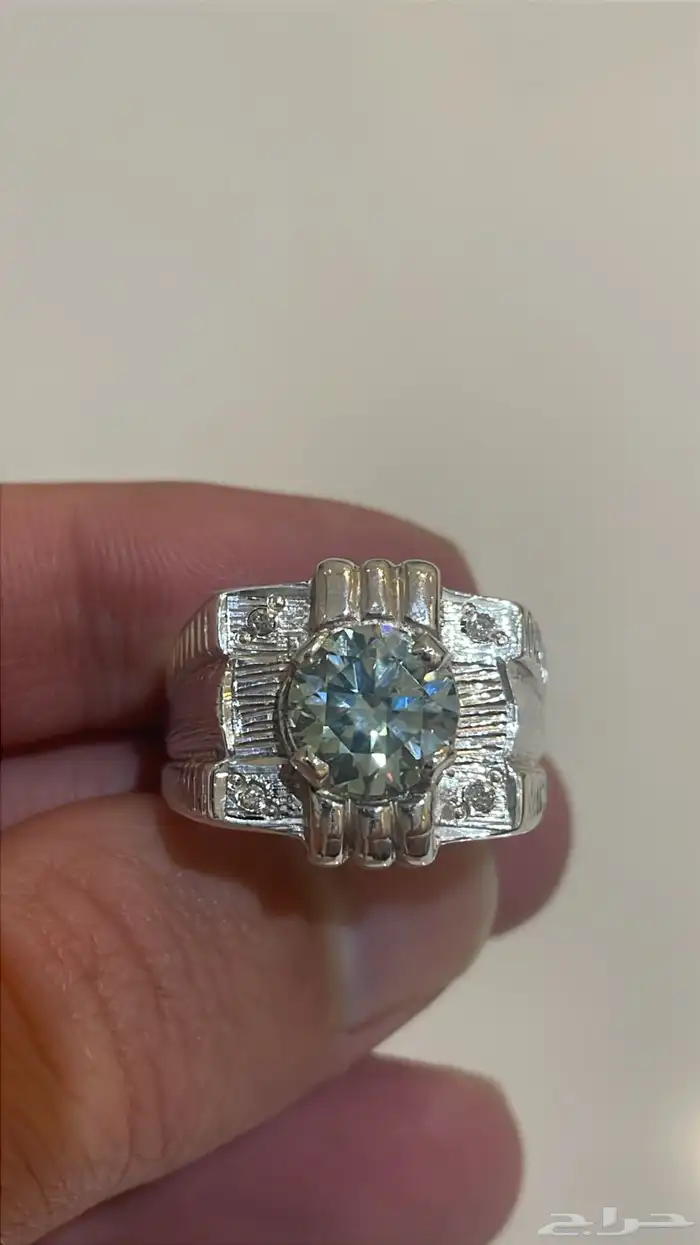 خاتم موزنايت فانسي مرصع ألماس حر 0