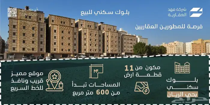 قطع سكنية (بلك) للبيع حي الريان 6