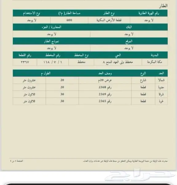 أرض للبيع في مخطط ولي العهد 8 بصك إلكتروني 0