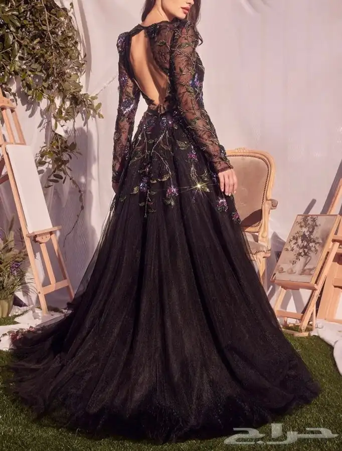 فستان سهرة أسود مطر ز 2