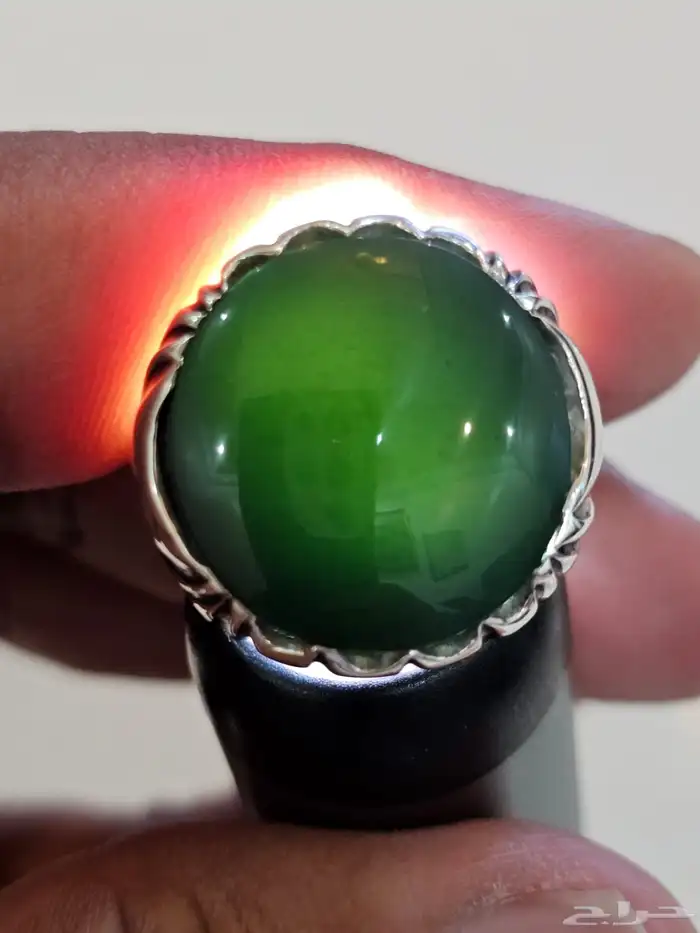 خاتم فضة بحجر العقيق اليماني الاخضر صياغة غلام 14