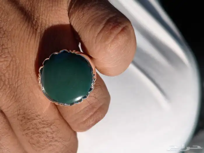 خاتم فضة بحجر العقيق اليماني الاخضر صياغة غلام 7