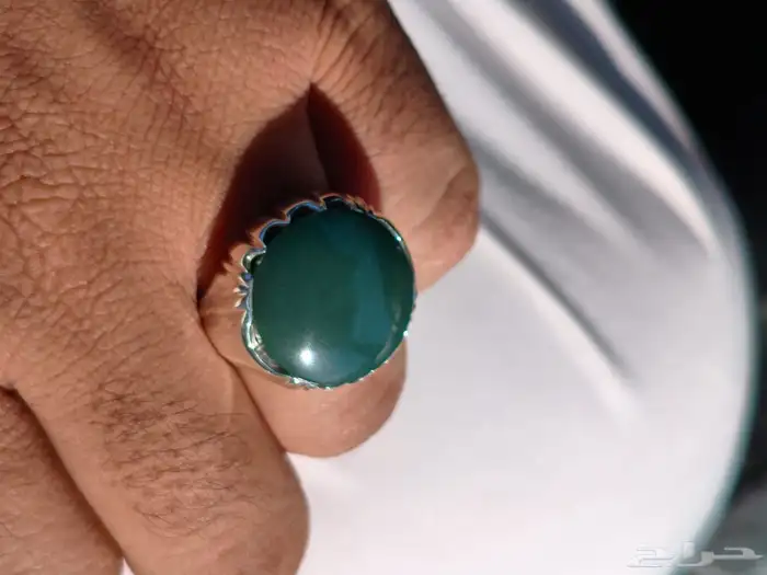 خاتم فضة بحجر العقيق اليماني الاخضر صياغة غلام 3
