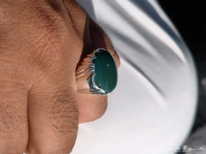 خاتم فضة بحجر العقيق اليماني الاخضر صياغة غلام 6