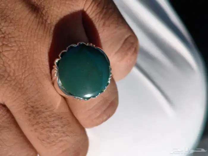 خاتم فضة بحجر العقيق اليماني الاخضر صياغة غلام 2
