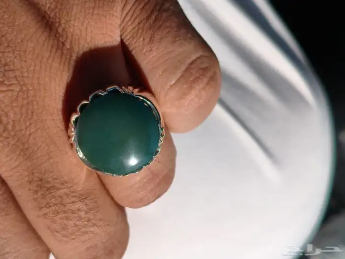 خاتم فضة بحجر العقيق اليماني الاخضر صياغة غلام 4