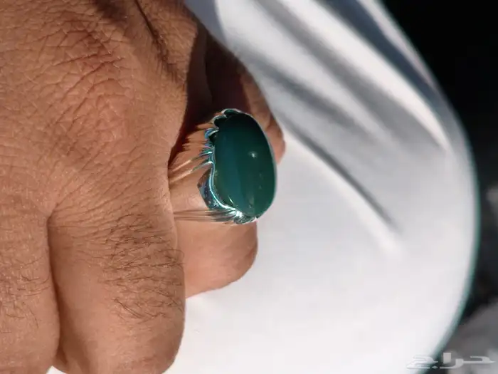 خاتم فضة بحجر العقيق اليماني الاخضر صياغة غلام 5