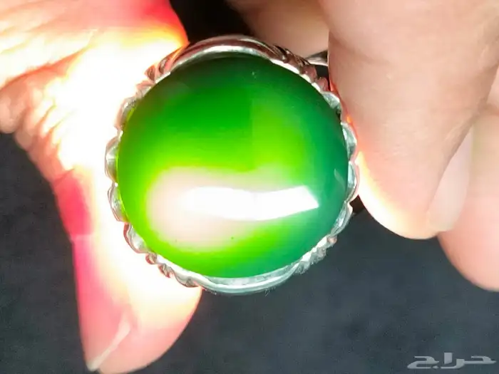 خاتم فضة بحجر العقيق اليماني الاخضر صياغة غلام 13