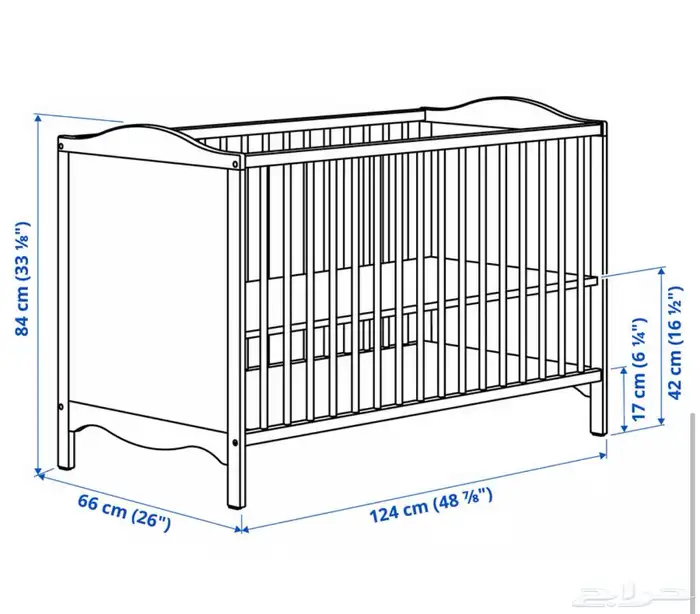 سرير اطفال ابيض ايكيا بحالة جيدة للبيع مع المرتبة 1