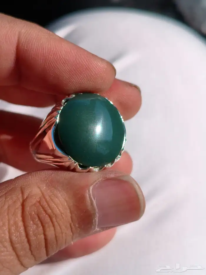 خاتم فضة بحجر العقيق اليماني الاخضر صياغة غلام 0