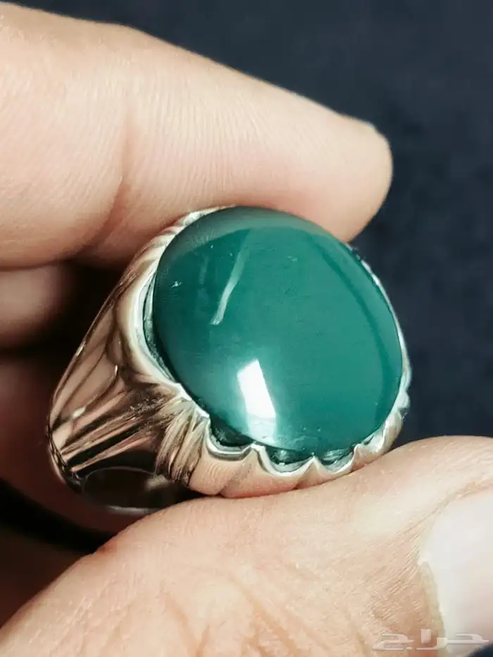 خاتم فضة بحجر العقيق اليماني الاخضر صياغة غلام 12