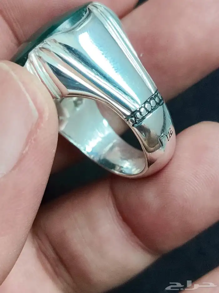 خاتم فضة بحجر العقيق اليماني الاخضر صياغة غلام 11