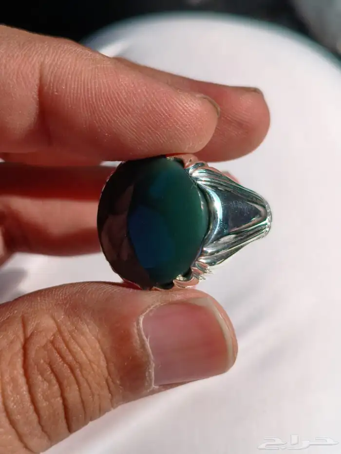 خاتم فضة بحجر العقيق اليماني الاخضر صياغة غلام 8