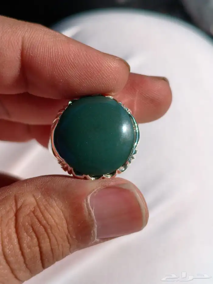خاتم فضة بحجر العقيق اليماني الاخضر صياغة غلام 9