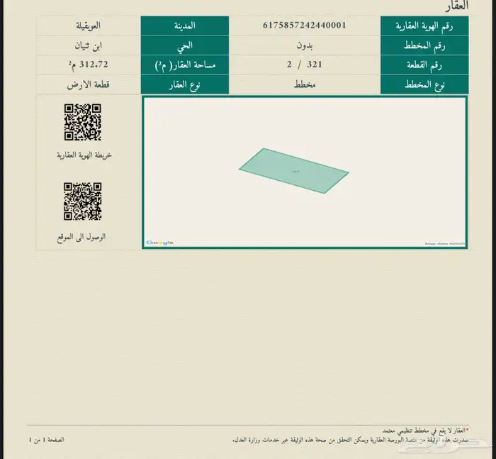 العويقلية ( ابن ثنيان ) ارض سكنية برخصة بناء 1
