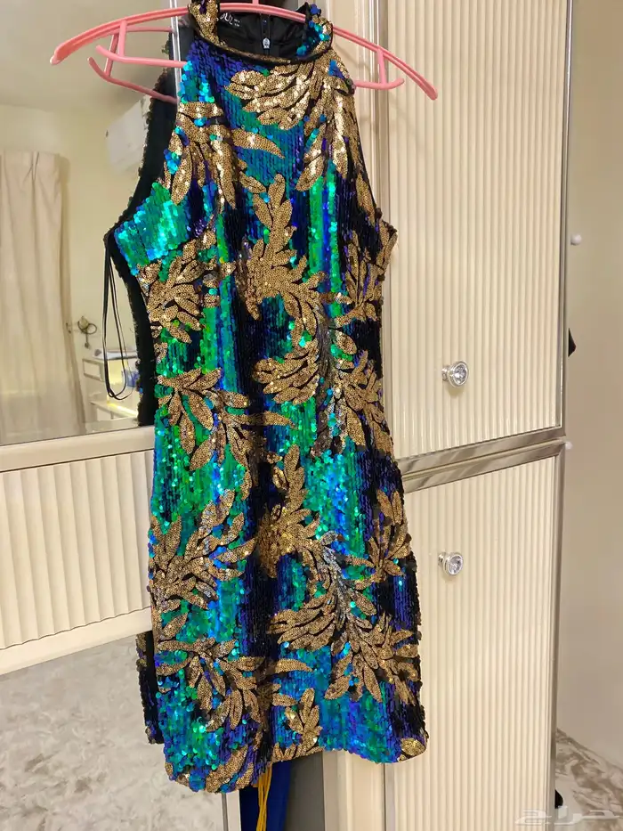 فستان سهره للبيع باللون التركواز والذهبي 1